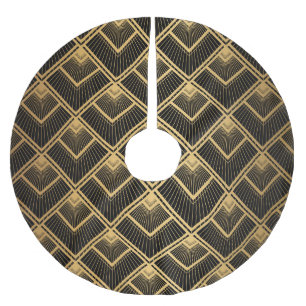 Art Deco Black Gold: Geometric Brushed Polyester Tree Skirt