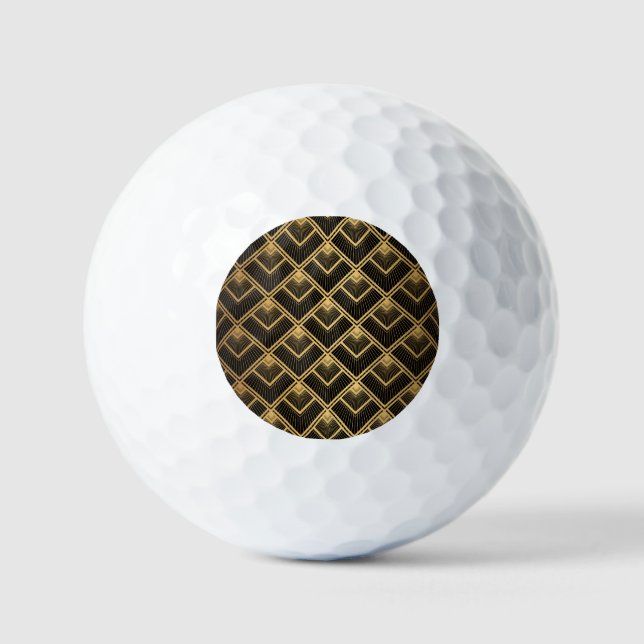 Art Deco Black Gold: Geometric Golf Balls (Front)