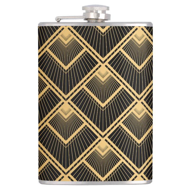 Art Deco Black Gold: Geometric Hip Flask (Front)