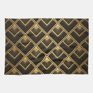 Art Deco Black Gold: Geometric Kitchen Towel