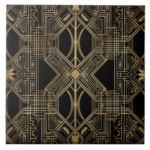 Art Deco, Black Gold, Geometric Pattern Tile