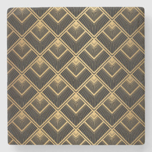 Art Deco Black Gold: Geometric Stone Coaster