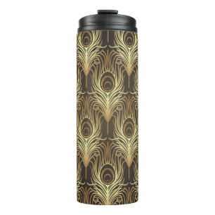 Art deco: black-gold geometric. thermal tumbler