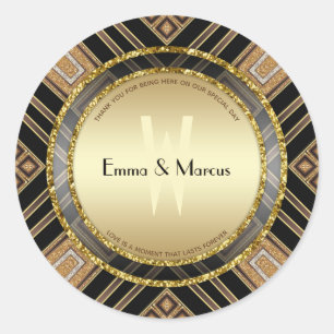 Art Deco Black Gold Geometry Wedding Special Event Classic Round Sticker