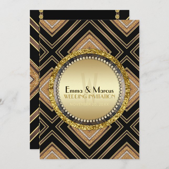 Art Deco Black Gold Geometry Wedding Special Event Invitation (Front/Back)