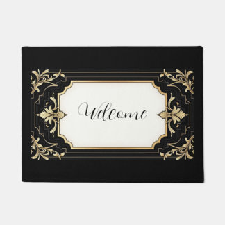 Art Deco Black & Gold Ornate Frame Area Rug