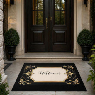 Art Deco Black & Gold Ornate Frame Area Rug