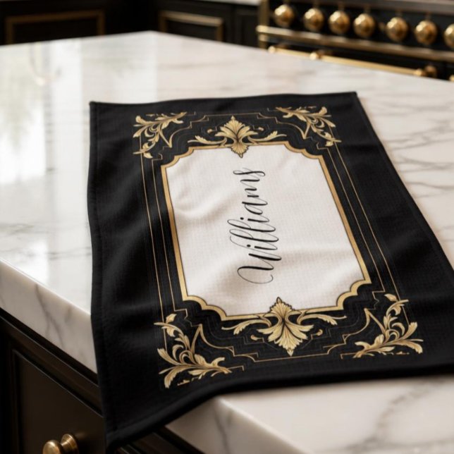Art Deco Black & Gold Ornate Frame  Kitchen Towel (Creator Uploaded)