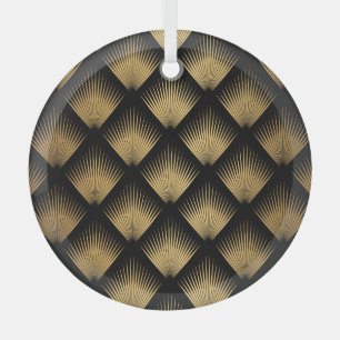 Art Deco, black gold pattern. Glass Ornament