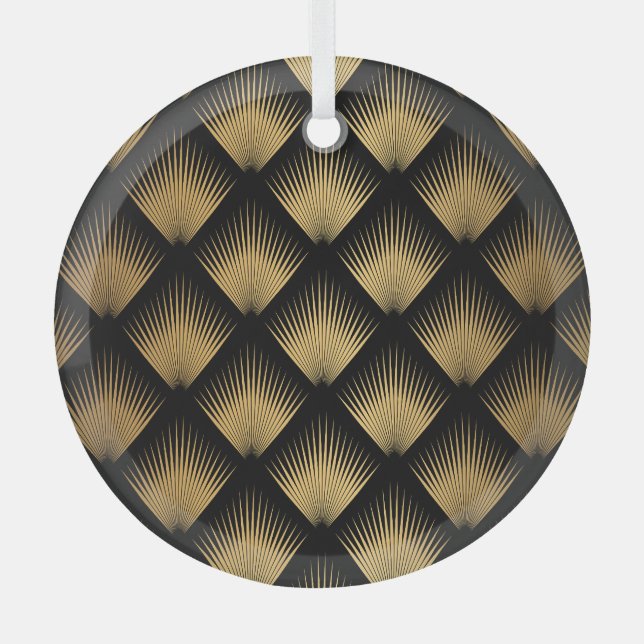 Art Deco, black gold pattern. Glass Ornament (Front)