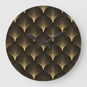 Art Deco: black gold pattern. Large Clock