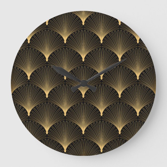 Art Deco: black gold pattern. Large Clock (Front)