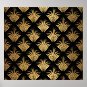 Art Deco, black gold pattern. Poster