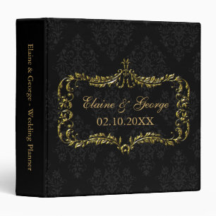 Art Deco Black Gold Photo Wedding Planner Binder
