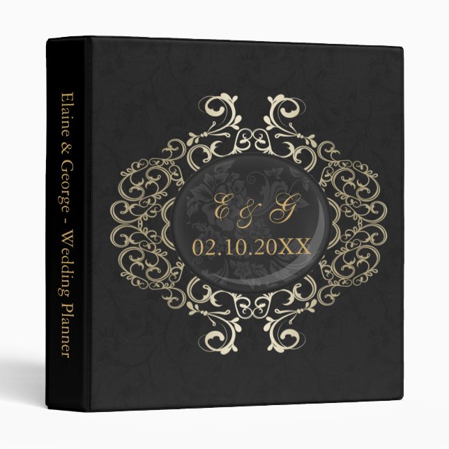 Art Deco Black Gold Photo Wedding Planner Binder (Front/Spine)