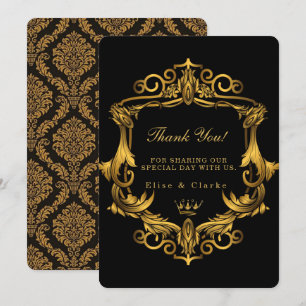 Art Déco Black Gold Royal Mariage Merci Cartes