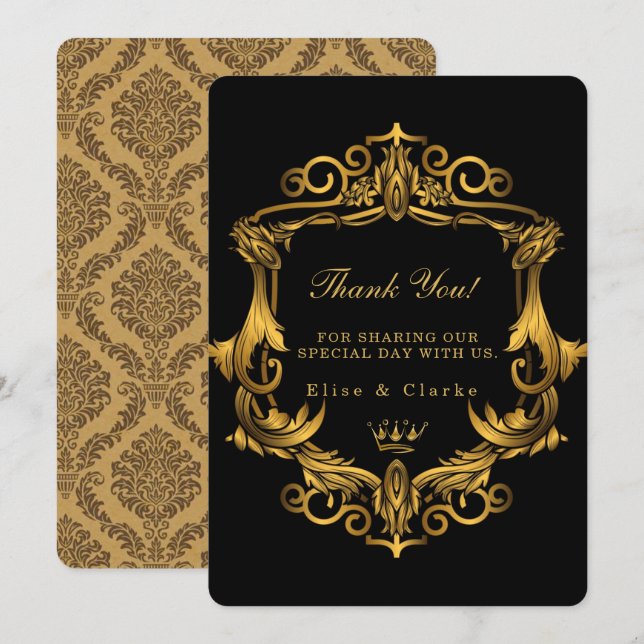 Art Déco Black Gold Royal Mariage Merci Cartes (Devant / Derrière)