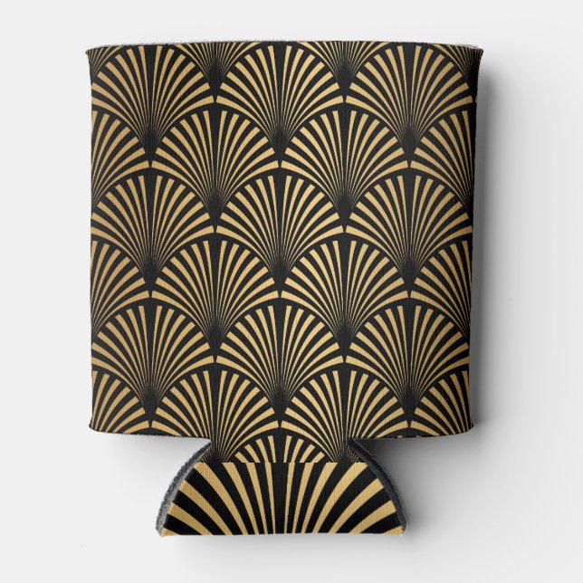 Art Deco: Black Gold Scales. Can Cooler (Front)