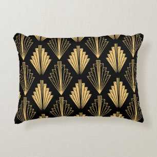 Art Deco Black Gold: Seamless Accent Pillow