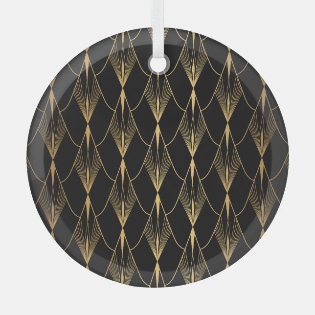 Art Deco: Black Gold Seamless Luxury Glass Ornament (Front)
