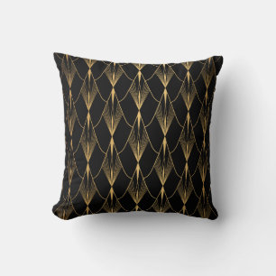 Art Deco: Black Gold Seamless Luxury Throw Pillow