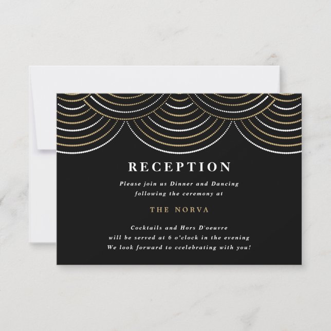 Art Deco Black Gold String Lights Reception Card (Front)