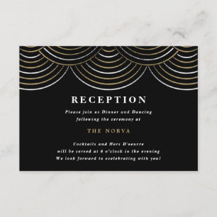 Art Deco Black Gold String Lights Reception Card