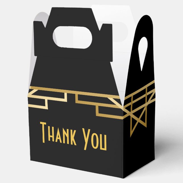 Art Deco Black & Gold Thank You Gatsby Wedding Favor Box (Opened)