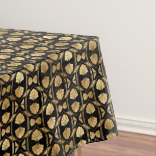 art deco black gold tiled pattern tablecloth