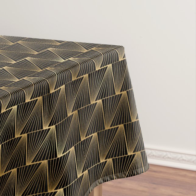 art deco black gold tiled pattern tablecloth (In Situ)