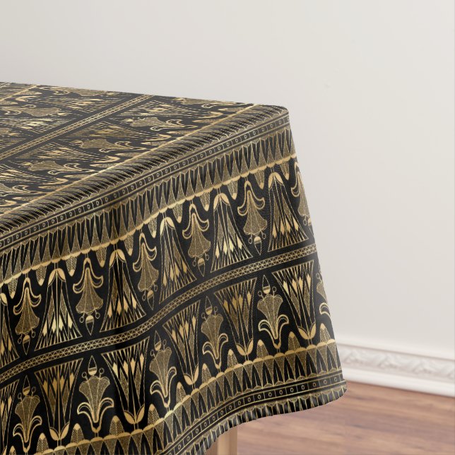 art deco black gold tiled pattern tablecloth (In Situ)