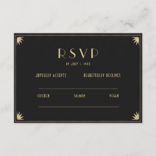Art Deco Black Gold Wedding 20s   RSVP QR Code Enclosure Card