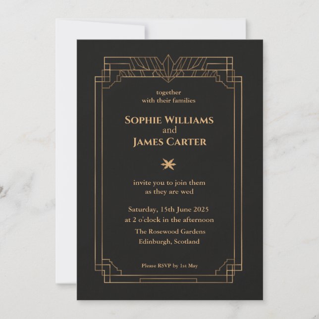 Art Deco Black & Gold Wedding Invitation (Front)