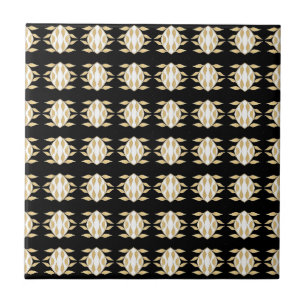 Art Deco Black Gold White Graphic Pattern Tile
