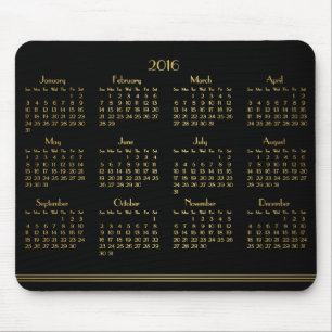 Art Deco Black Gold Yearly Calendar 2016 Mousepad