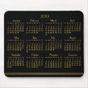 Art Deco Black Gold Yearly Calendar 2019 Mousepad
