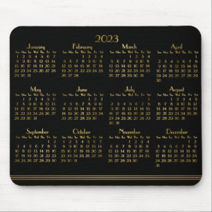 Art Deco Black Gold Yearly Calendar 2023 Mouse Pad