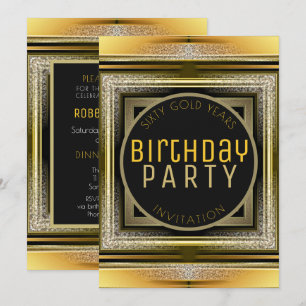 Art Deco Black Golden 60th Birthday Party Invite