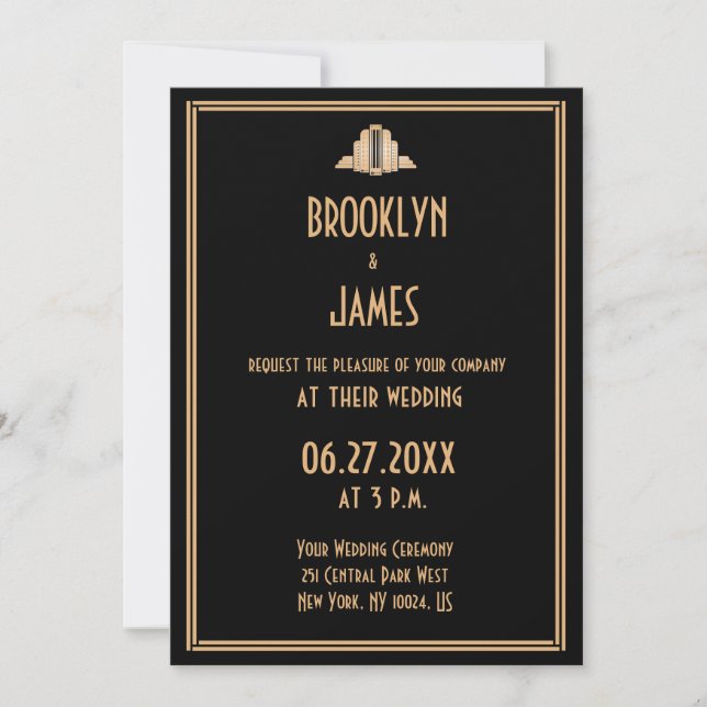 Art Deco Black Great Gatsby Wedding Invitations (Front)