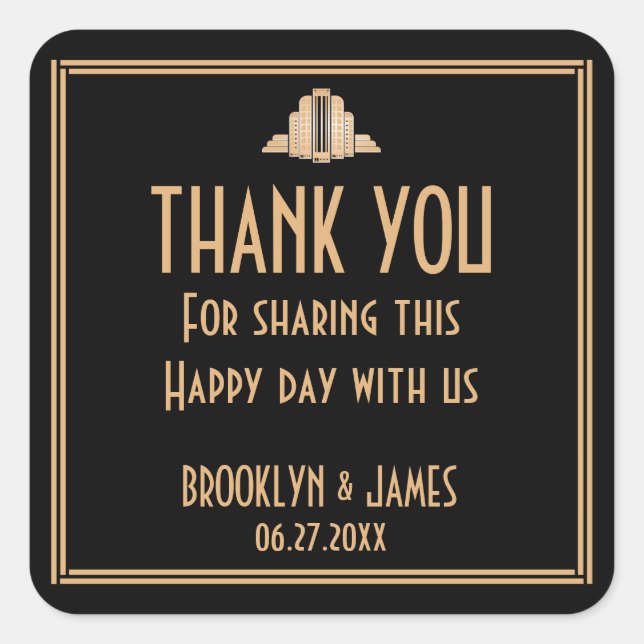 Art Deco Black Great Gatsby Wedding Stickers (Front)