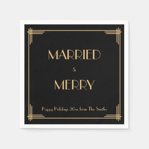 Art Deco Black Married And Merry Christmas Napkins