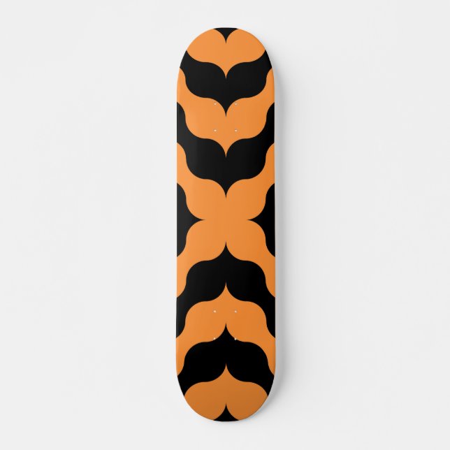 Art Deco Black, Orange Retro Abstract Art Skateboard (Front)