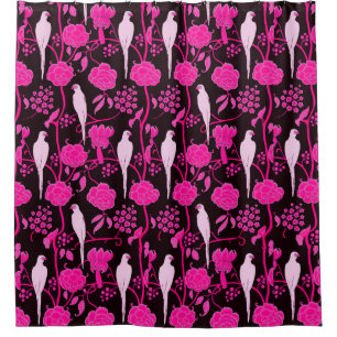 ART DECO BLACK PINK FUCHSIA FLOWERS,WHITE PARROTS