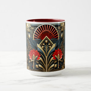 Art Deco Black Red  Gold Abstract   Mug