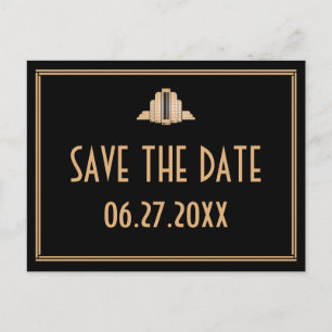 Art Deco Black Save The Date Postcard
