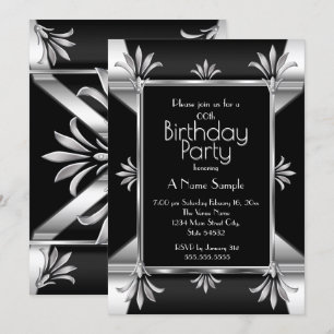Art Deco Black Silver Chrome Birthday Party Invitation