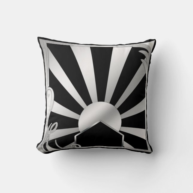 Art Deco Black & Silver Design Throw Pillow (Front)