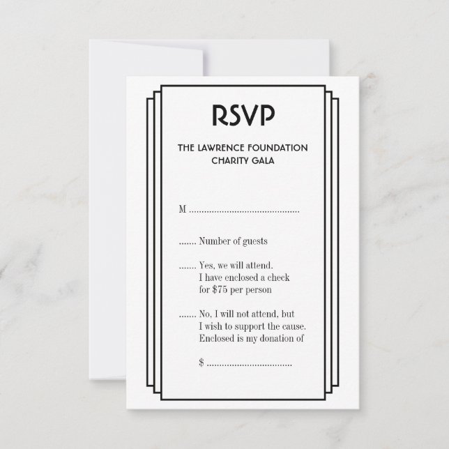 Art Deco black stacked frame gold RSVP response (Front)