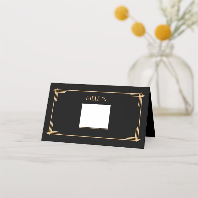 Art Deco Black Table Number Place Card (Front)