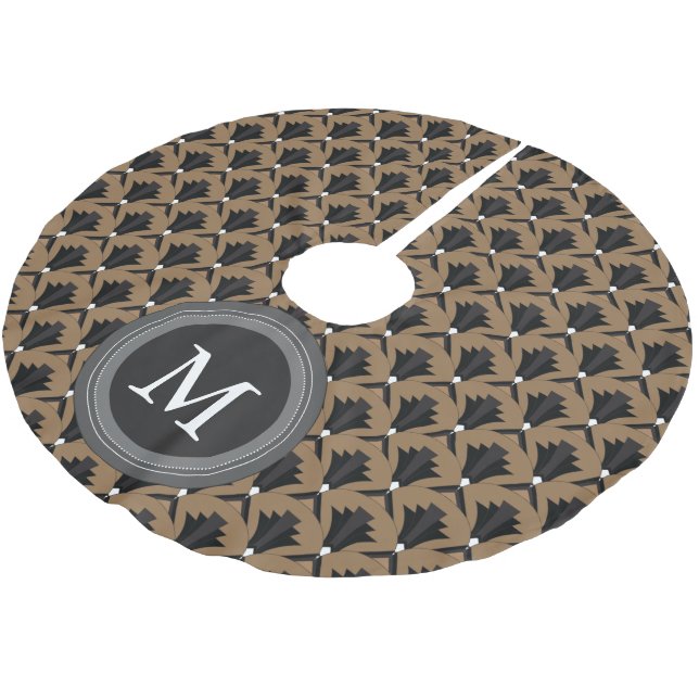 Art Deco Black Taupe Pattern Personalized Brushed Polyester Tree Skirt (Angled)